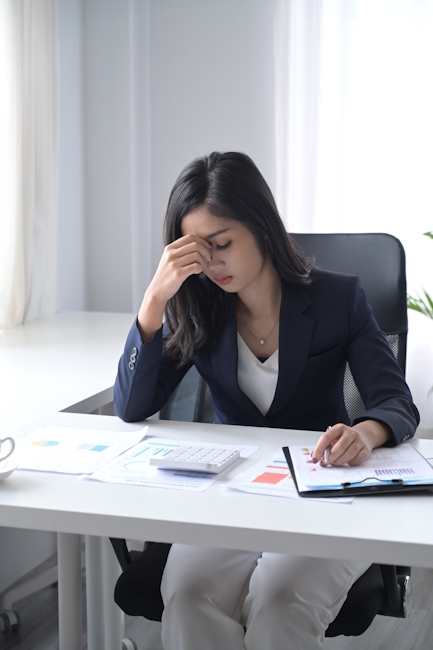 A woman sitting frustrated by gender parity at work.